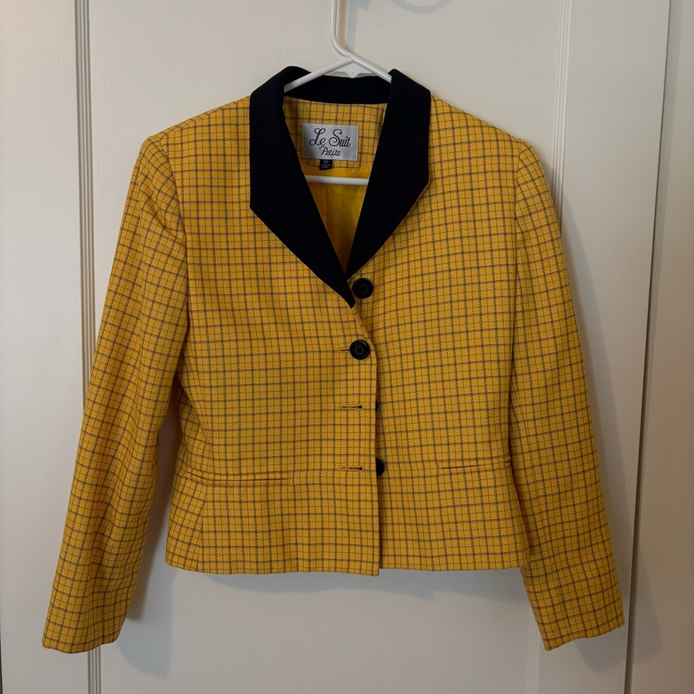 Le Suit Women's Yellow and Black Plaid Blazer